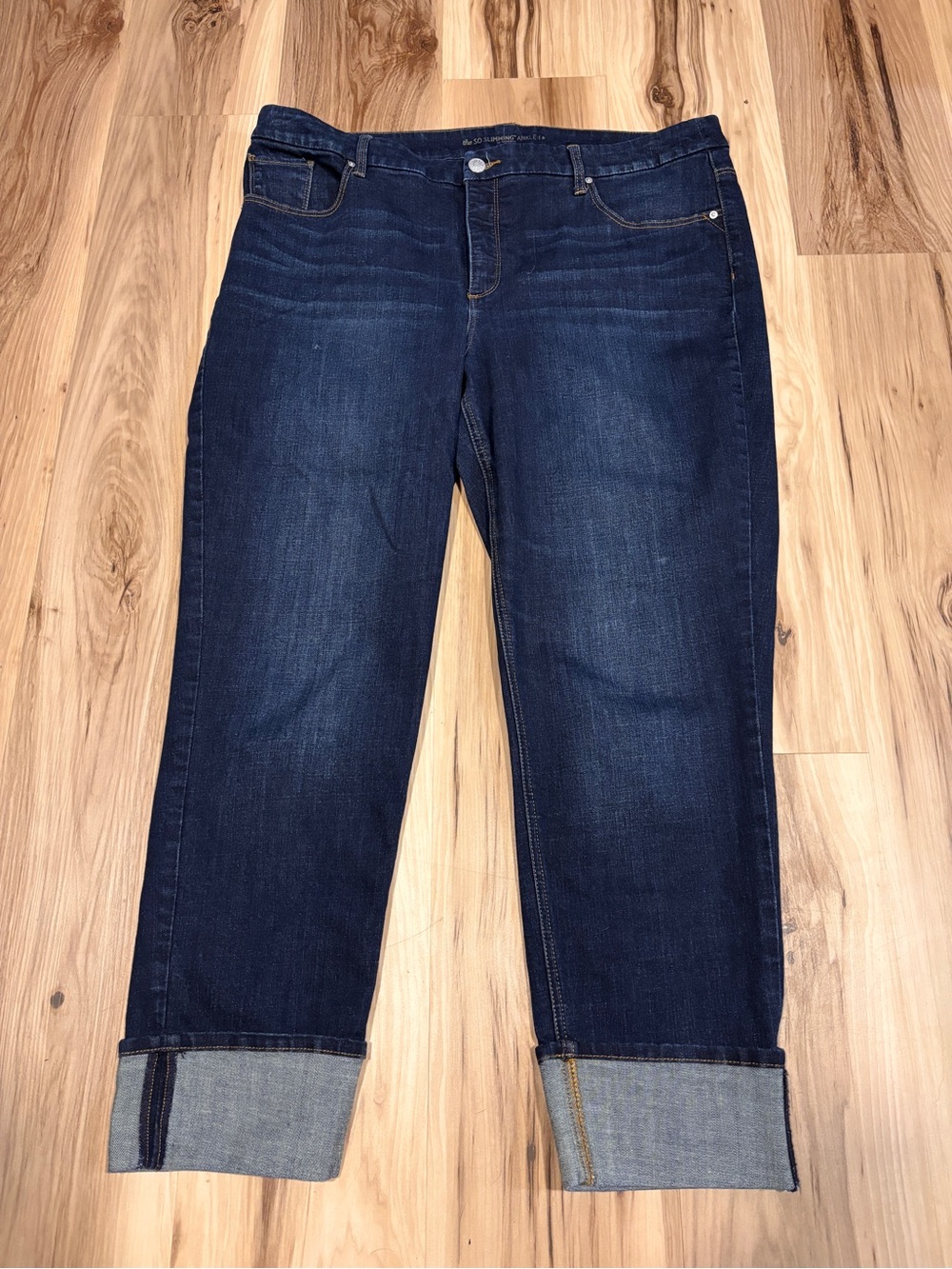 Chico's So Slimming Ankle Jeans Size 3 Dark Wash Cuffed Mid Rise Slim US Size 16